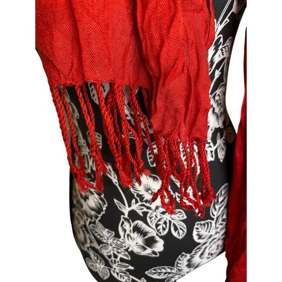 Solid Red Viscose Fringe Scarf Wrap Shawl Lightweight Boho Travel Festival - Picture 9 of 10
